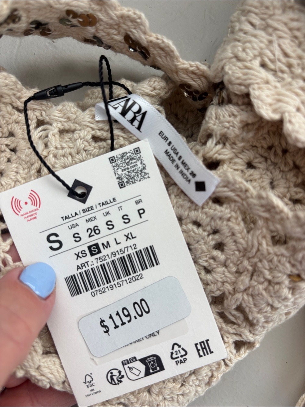 Zara Cream Crochet Crop Top with Tassel Ties NWT - Picture 4 of 4